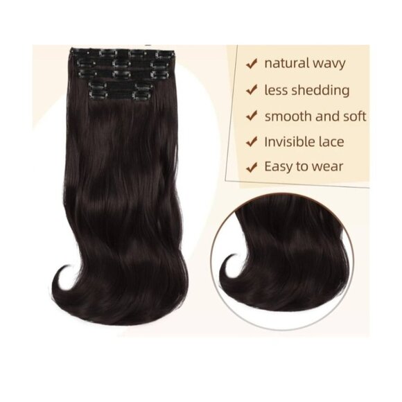 Vigorous Womens 7 Pcs Long Wavy Clip-In Hair Extensions Dark Brown 20 Inch D279 - Picture 2 of 10